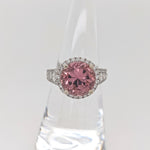 5ct Pink Tourmaline Ring w Earth Mined Diamonds in Solid 14K Gold | Round 10mm