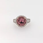 5ct Pink Tourmaline Ring w Earth Mined Diamonds in Solid 14K Gold | Round 10mm