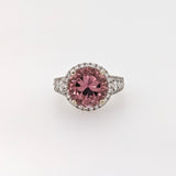 5ct Pink Tourmaline Ring w Earth Mined Diamonds in Solid 14K Gold | Round 10mm