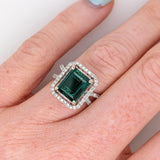 3.3ct Indicolite Tourmaline Ring w Earth Mined Diamonds in Solid 14K White Gold | Emerald Cut 9x7.6mm | October Birthstone