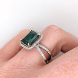 3.3ct Indicolite Tourmaline Ring w Earth Mined Diamonds in Solid 14K White Gold | Emerald Cut 9x7.6mm | October Birthstone