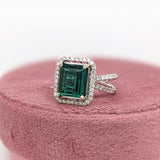 3.3ct Indicolite Tourmaline Ring w Earth Mined Diamonds in Solid 14K White Gold | Emerald Cut 9x7.6mm | October Birthstone