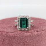 3.3ct Indicolite Tourmaline Ring w Earth Mined Diamonds in Solid 14K White Gold | Emerald Cut 9x7.6mm | October Birthstone