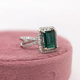 3.3ct Indicolite Tourmaline Ring w Earth Mined Diamonds in Solid 14K White Gold | Emerald Cut 9x7.6mm | October Birthstone