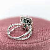 3.3ct Indicolite Tourmaline Ring w Earth Mined Diamonds in Solid 14K White Gold | Emerald Cut 9x7.6mm | October Birthstone