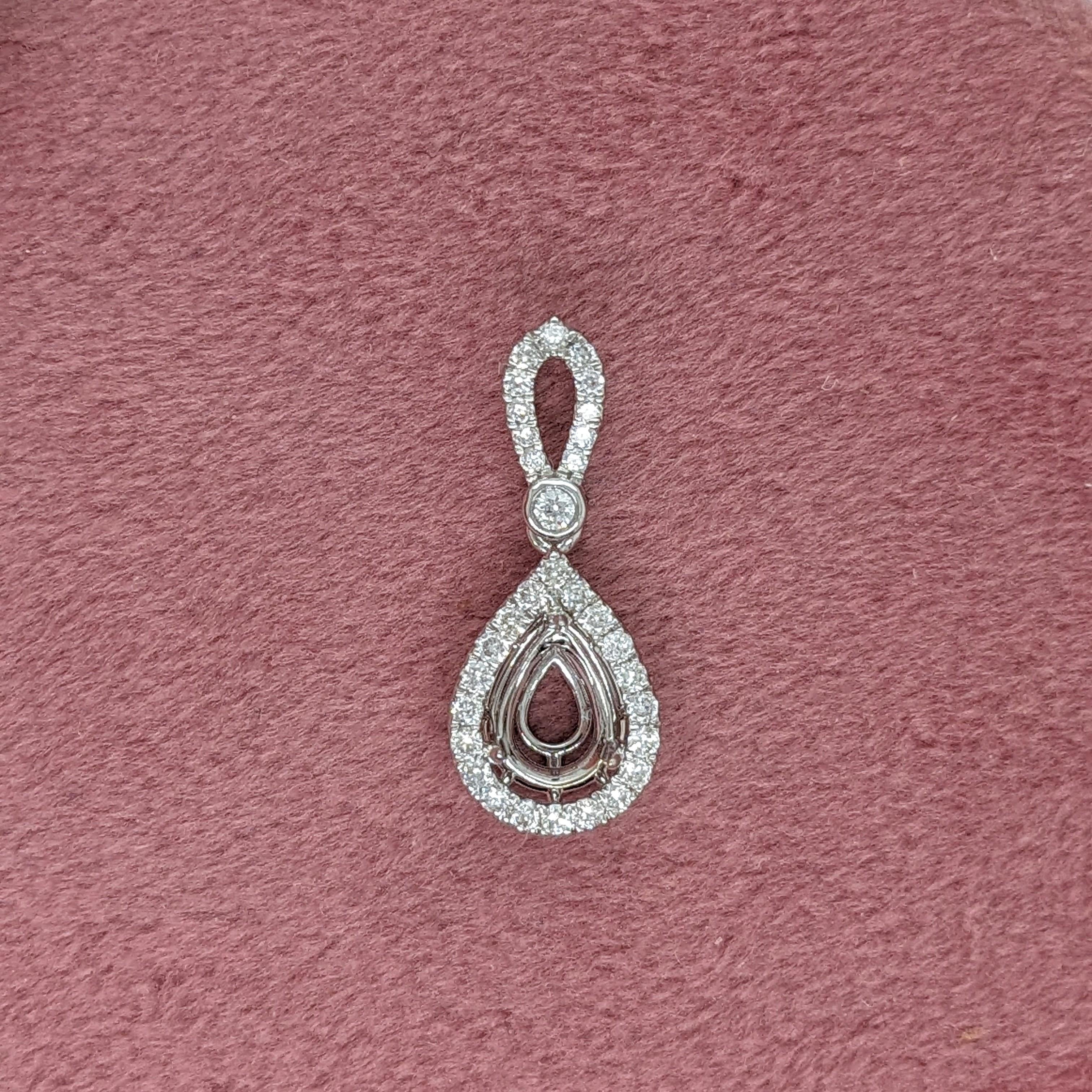 Pendant Semi Mount w Earth Mined Diamonds in Solid 14K Gold Pear Shape 6.5x4.5mm
