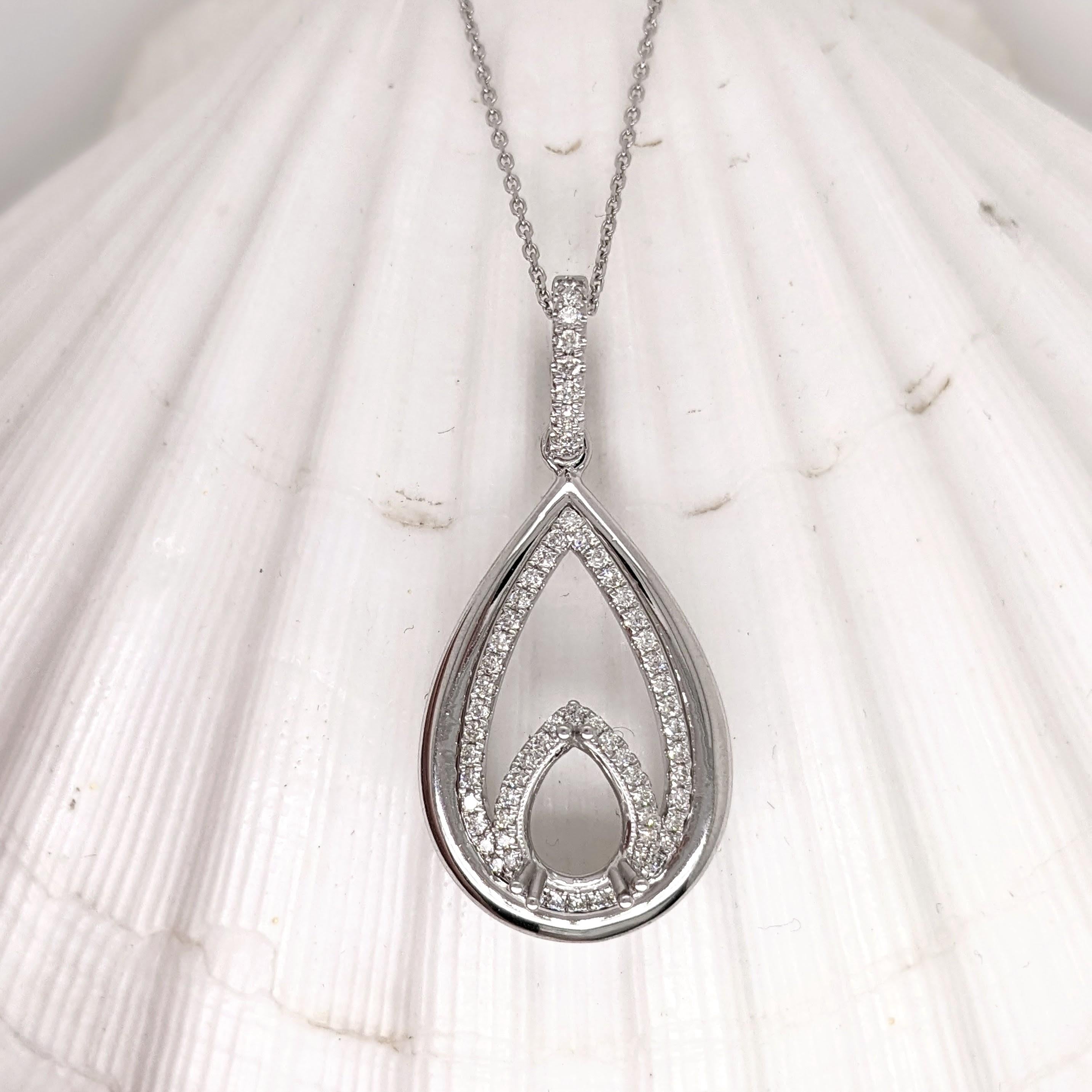 Pendant Semi Mount w Earth Mined Diamonds in Solid 14K Gold Pear Shape 8.7x6.5mm