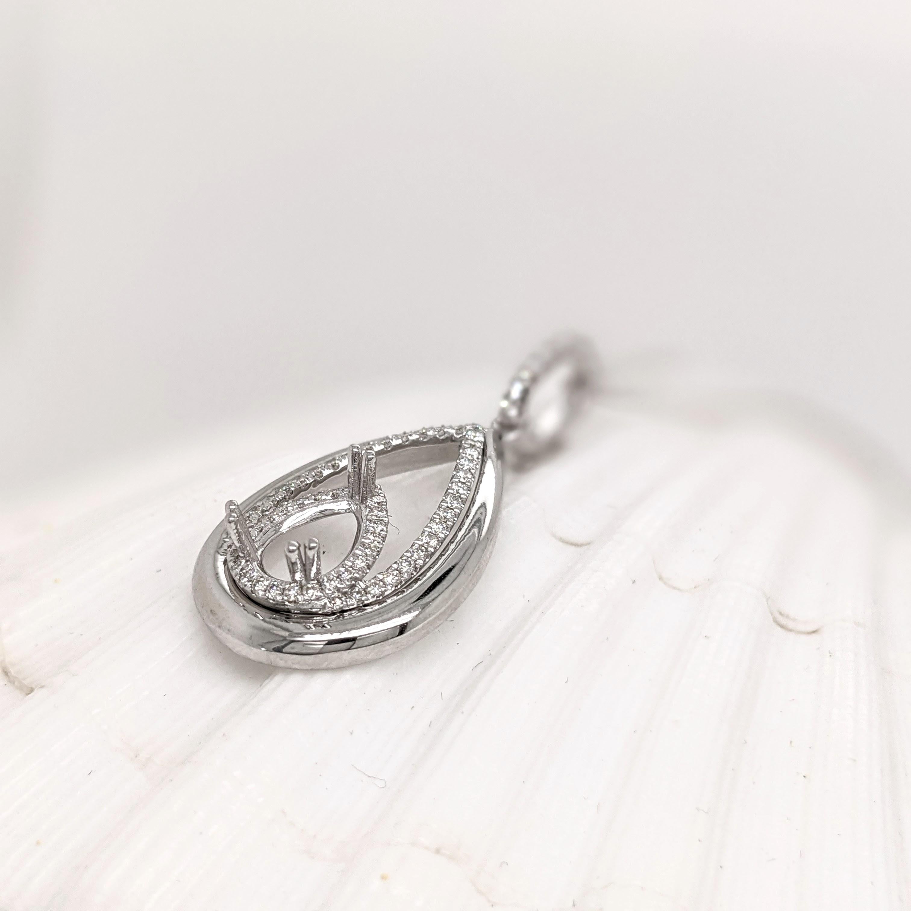 Pendant Semi Mount w Earth Mined Diamonds in Solid 14K Gold Pear Shape 8.7x6.5mm