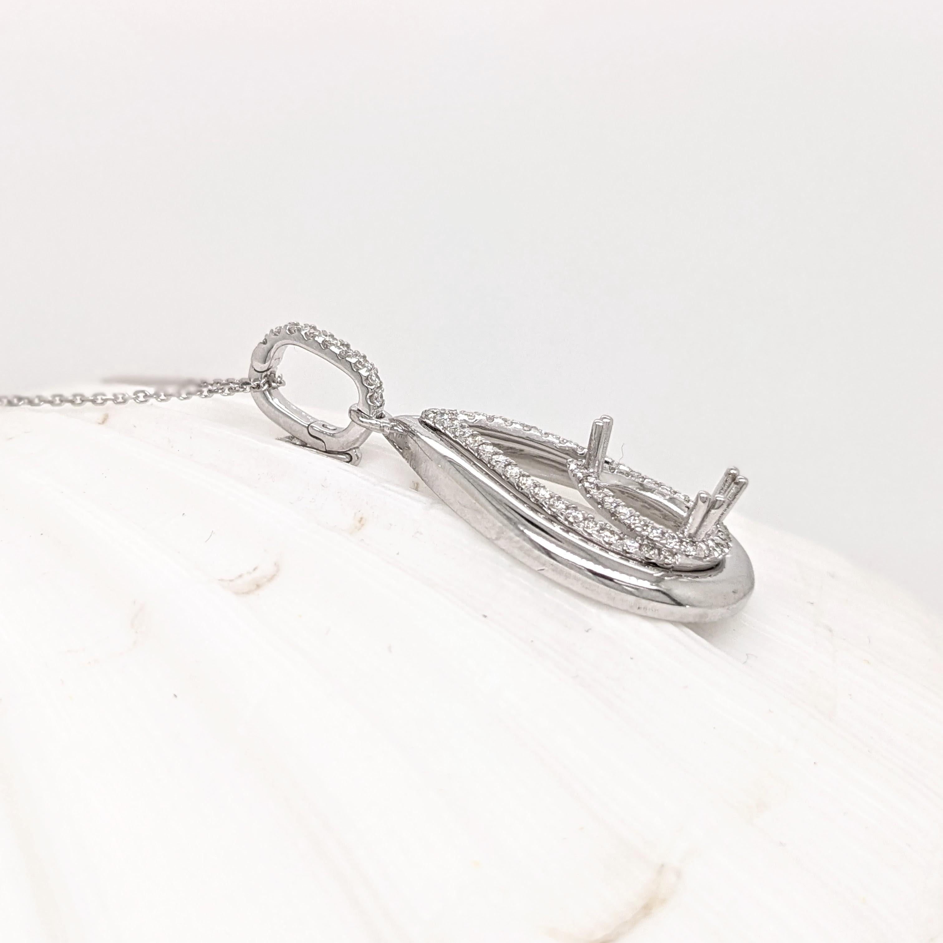 Pendant Semi Mount w Earth Mined Diamonds in Solid 14K Gold Pear Shape 8.7x6.5mm
