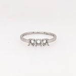 Three Stone Ring Semi Mount in Solid 14K Gold Round 3.7mm