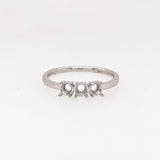 Three Stone Ring Semi Mount in Solid 14K Gold Round 3.7mm