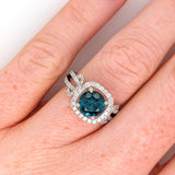 1.5ct Indicolite Tourmaline Estate Ring w Earth Mined Diamonds in Solid 14K Gold | Round 7mm