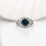 1.5ct Indicolite Tourmaline Estate Ring w Earth Mined Diamonds in Solid 14K Gold | Round 7mm