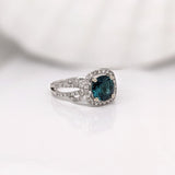 1.5ct Indicolite Tourmaline Estate Ring w Earth Mined Diamonds in Solid 14K Gold | Round 7mm