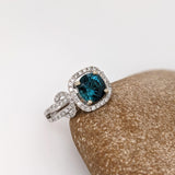 1.5ct Indicolite Tourmaline Estate Ring w Earth Mined Diamonds in Solid 14K Gold | Round 7mm