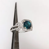 1.5ct Indicolite Tourmaline Estate Ring w Earth Mined Diamonds in Solid 14K Gold | Round 7mm