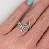 Round Cut Bypass Semi-Mount Ring with Diamond Accents & Hidden Halo – 7mm