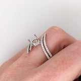 Round Cut Bypass Semi-Mount Ring with Diamond Accents & Hidden Halo – 7mm