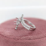 Round Cut Bypass Semi-Mount Ring with Diamond Accents & Hidden Halo – 7mm