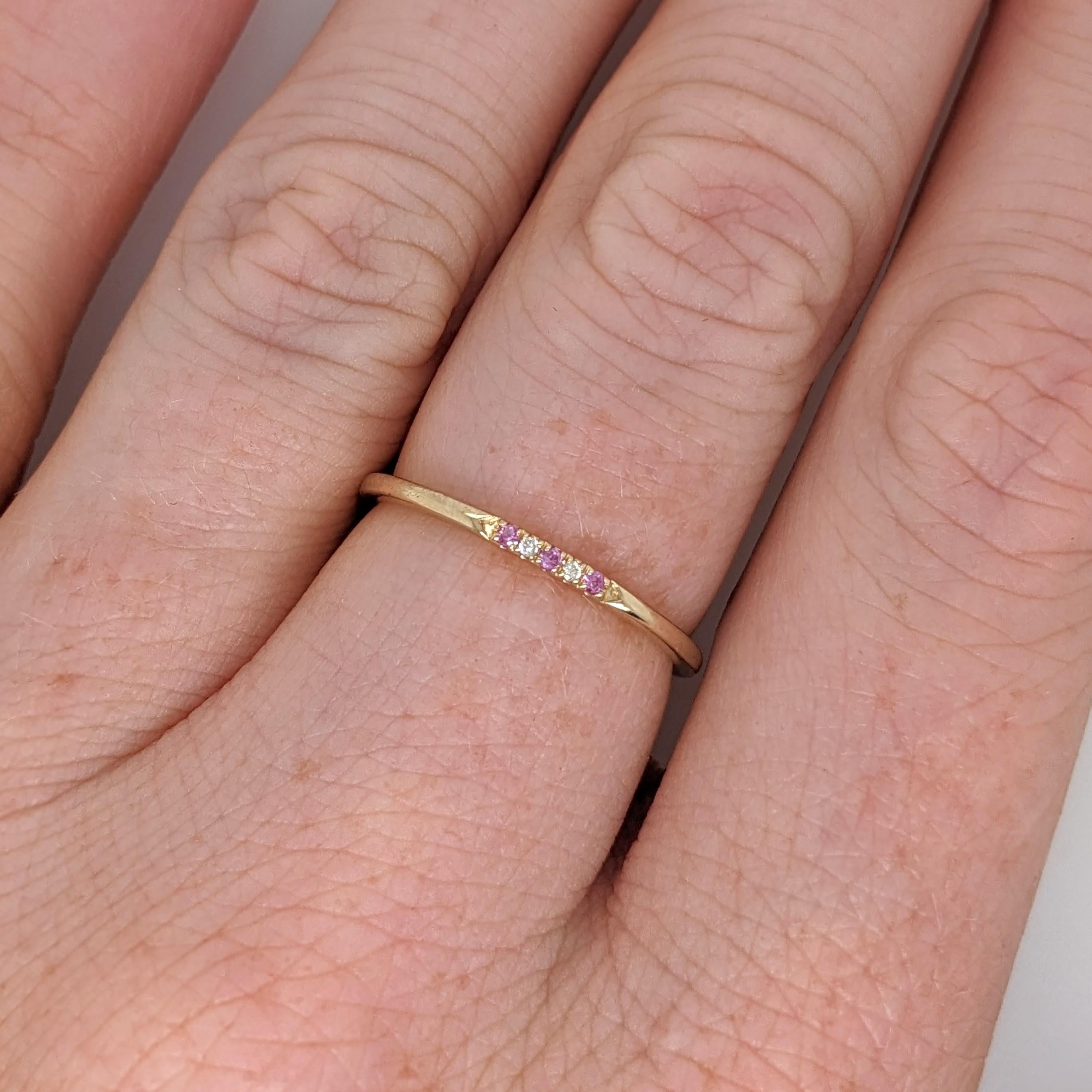 Pink Sapphire Ring w Earth Mined Diamonds in Solid 14K Yellow Gold