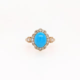 Sleeping Beauty Turquoise Ring w Earth Mined Diamonds in Solid 14K Gold OV 10x8