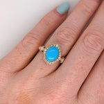 Sleeping Beauty Turquoise Ring w Earth Mined Diamonds in Solid 14K Gold OV 10x8