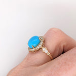 Sleeping Beauty Turquoise Ring w Earth Mined Diamonds in Solid 14K Gold OV 10x8