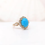 Sleeping Beauty Turquoise Ring w Earth Mined Diamonds in Solid 14K Gold OV 10x8