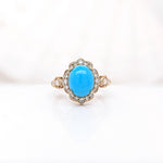 Sleeping Beauty Turquoise Ring w Earth Mined Diamonds in Solid 14K Gold OV 10x8