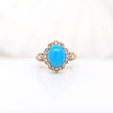 Sleeping Beauty Turquoise Ring w Earth Mined Diamonds in Solid 14K Gold OV 10x8