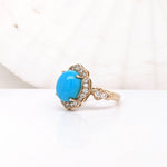 Sleeping Beauty Turquoise Ring w Earth Mined Diamonds in Solid 14K Gold OV 10x8