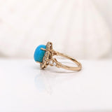 Sleeping Beauty Turquoise Ring w Earth Mined Diamonds in Solid 14K Gold OV 10x8