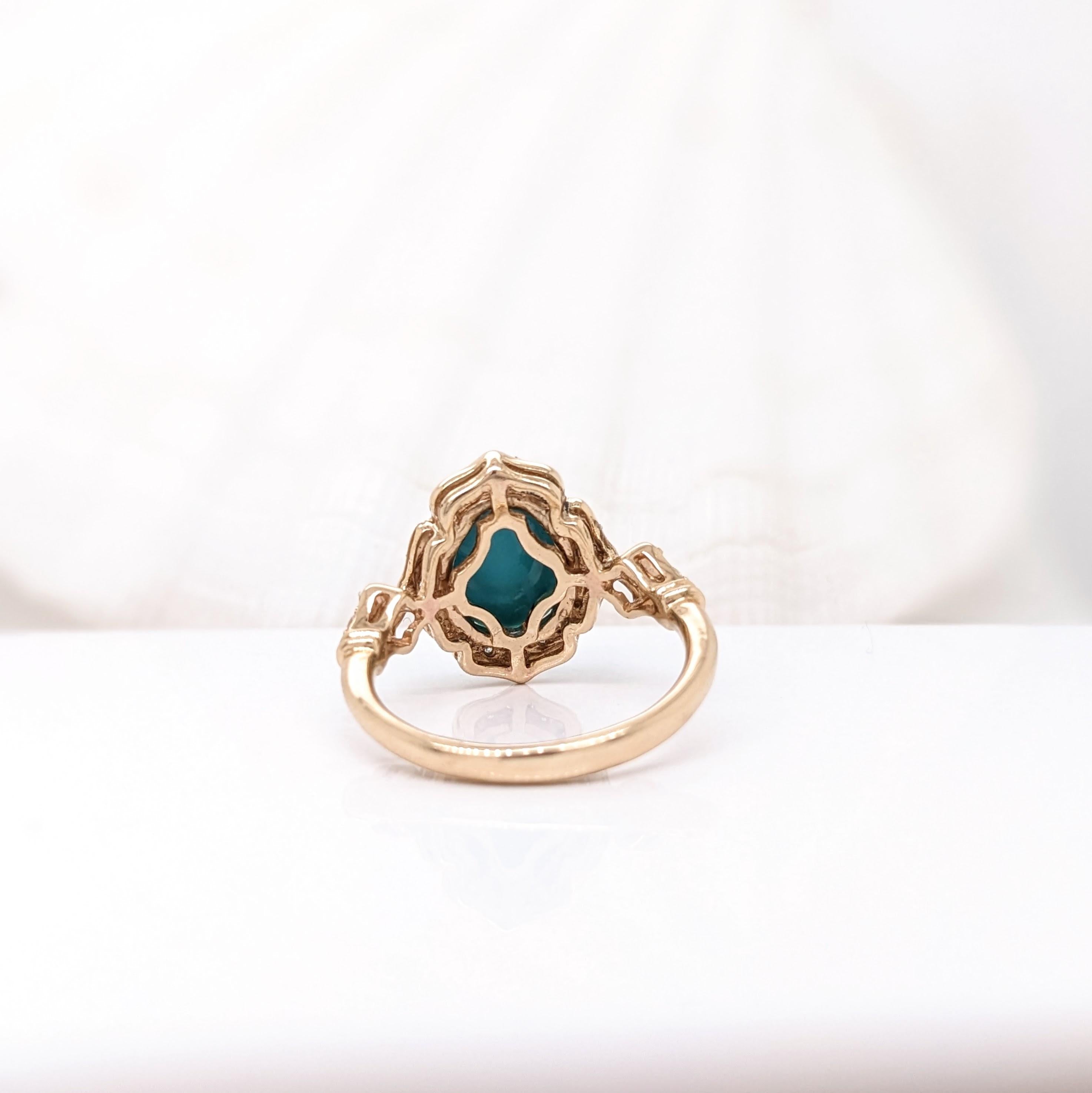 Sleeping Beauty Turquoise Ring w Earth Mined Diamonds in Solid 14K Gold OV 10x8