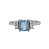 1ct Aquamarine Ring w Earth Mined Diamond in Solid 14K White Gold EM 6.5x5.5mm