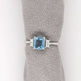 1ct Aquamarine Ring w Earth Mined Diamond in Solid 14K White Gold | Emerald cut 6.5x5.5mm | March Birthstone