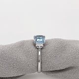 1ct Aquamarine Ring w Earth Mined Diamond in Solid 14K White Gold | Emerald cut 6.5x5.5mm | March Birthstone