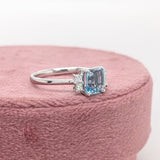 1ct Aquamarine Ring w Earth Mined Diamond in Solid 14K White Gold | Emerald cut 6.5x5.5mm | March Birthstone