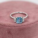 1ct Aquamarine Ring w Earth Mined Diamond in Solid 14K White Gold | Emerald cut 6.5x5.5mm | March Birthstone
