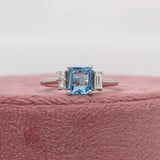 1ct Aquamarine Ring w Earth Mined Diamond in Solid 14K White Gold | Emerald cut 6.5x5.5mm | March Birthstone