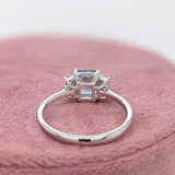 1ct Aquamarine Ring w Earth Mined Diamond in Solid 14K White Gold | Emerald cut 6.5x5.5mm | March Birthstone