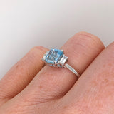 1ct Aquamarine Ring w Earth Mined Diamond in Solid 14K White Gold | Emerald cut 6.5x5.5mm | March Birthstone