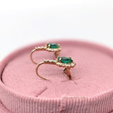 Emerald Drop Earrings w Earth Mined Diamonds in Solid 14K Yellow Gold Oval 7x5mm | May Birthstone