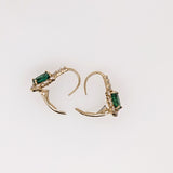 Emerald Drop Earrings w Earth Mined Diamonds in Solid 14K Yellow Gold Oval 7x5mm | May Birthstone