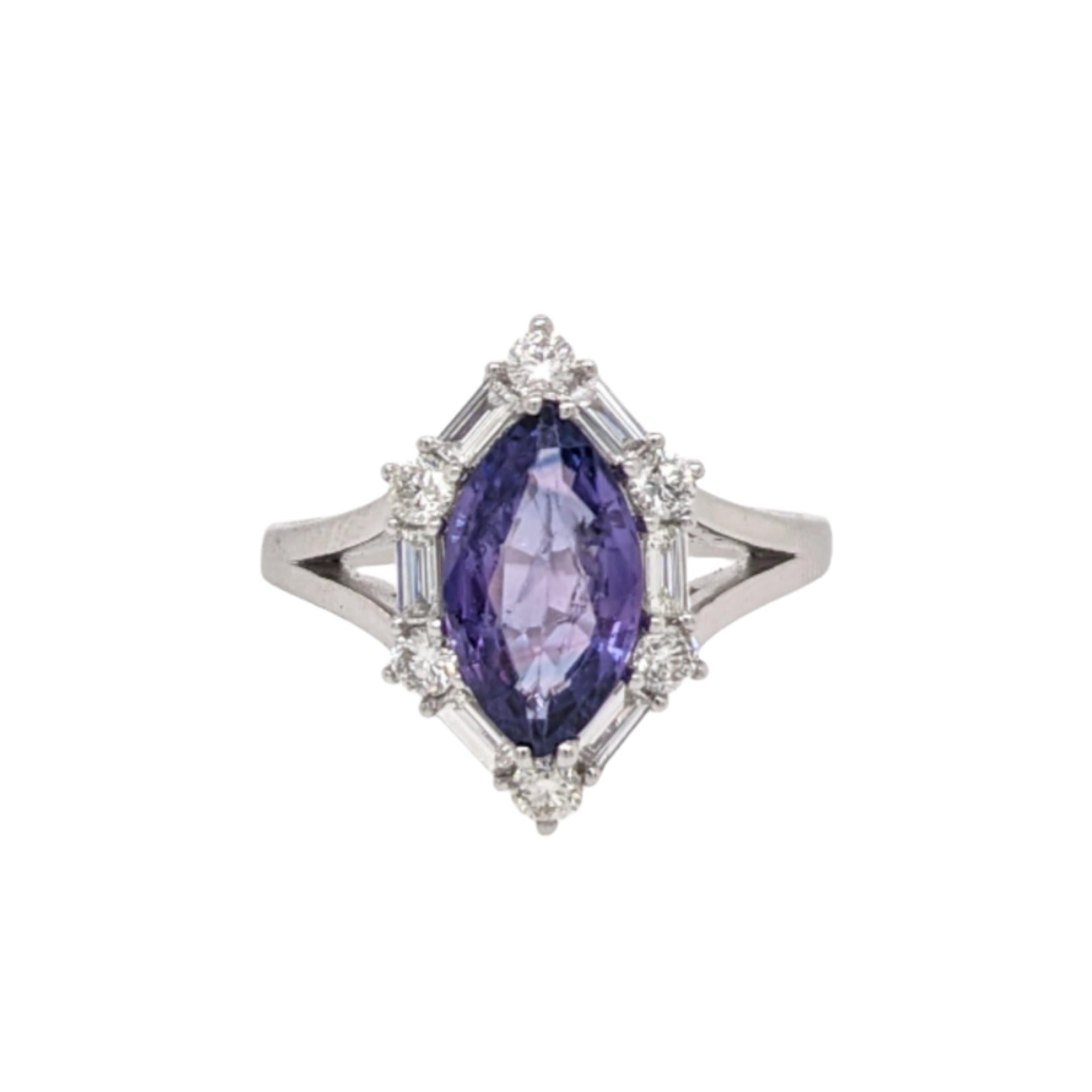 2ct Purple Sapphire Ring w Earth Mined Diamonds in Solid 14K Gold MQ 11x6.5mm