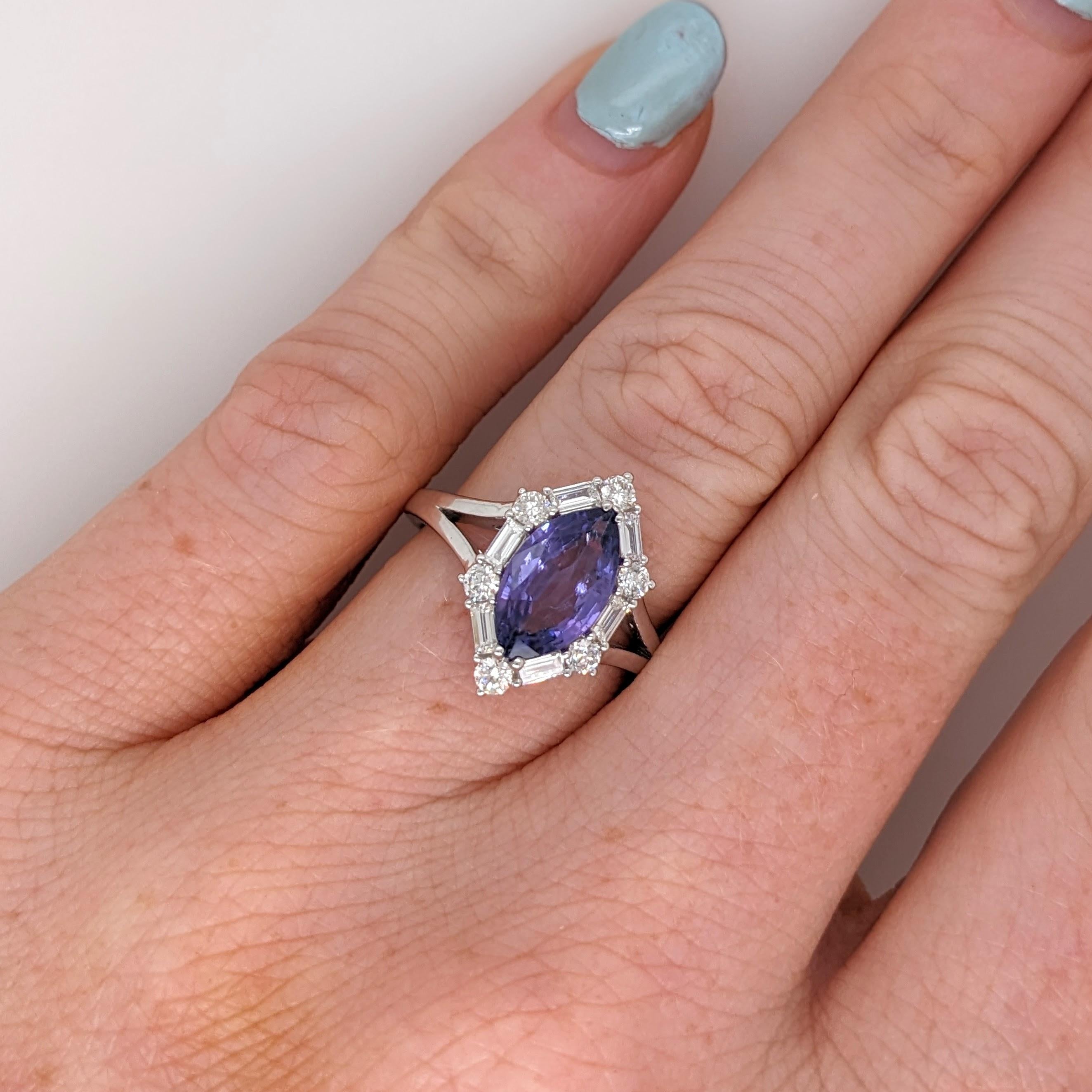 2ct Purple Sapphire Ring w Earth Mined Diamonds in Solid 14K Gold MQ 11x6.5mm