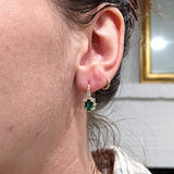 Emerald Drop Earrings w Earth Mined Diamonds in Solid 14K Yellow Gold Oval 7x5mm | May Birthstone