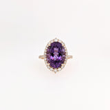 5.7ct Amethyst Ring w Earth Mined Diamonds in Solid 14K Yellow Gold | Oval 14x10mm | Statement Ring