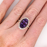 5.7ct Amethyst Ring w Earth Mined Diamonds in Solid 14K Yellow Gold | Oval 14x10mm | Statement Ring