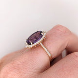 5.7ct Amethyst Ring w Earth Mined Diamonds in Solid 14K Yellow Gold | Oval 14x10mm | Statement Ring