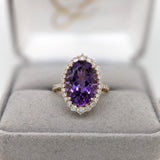 5.7ct Amethyst Ring w Earth Mined Diamonds in Solid 14K Yellow Gold | Oval 14x10mm | Statement Ring